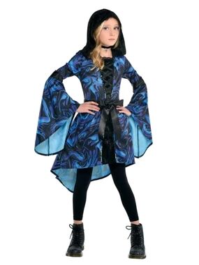 Mystical Sorceress Blue Hooded Witch Costume for Kids